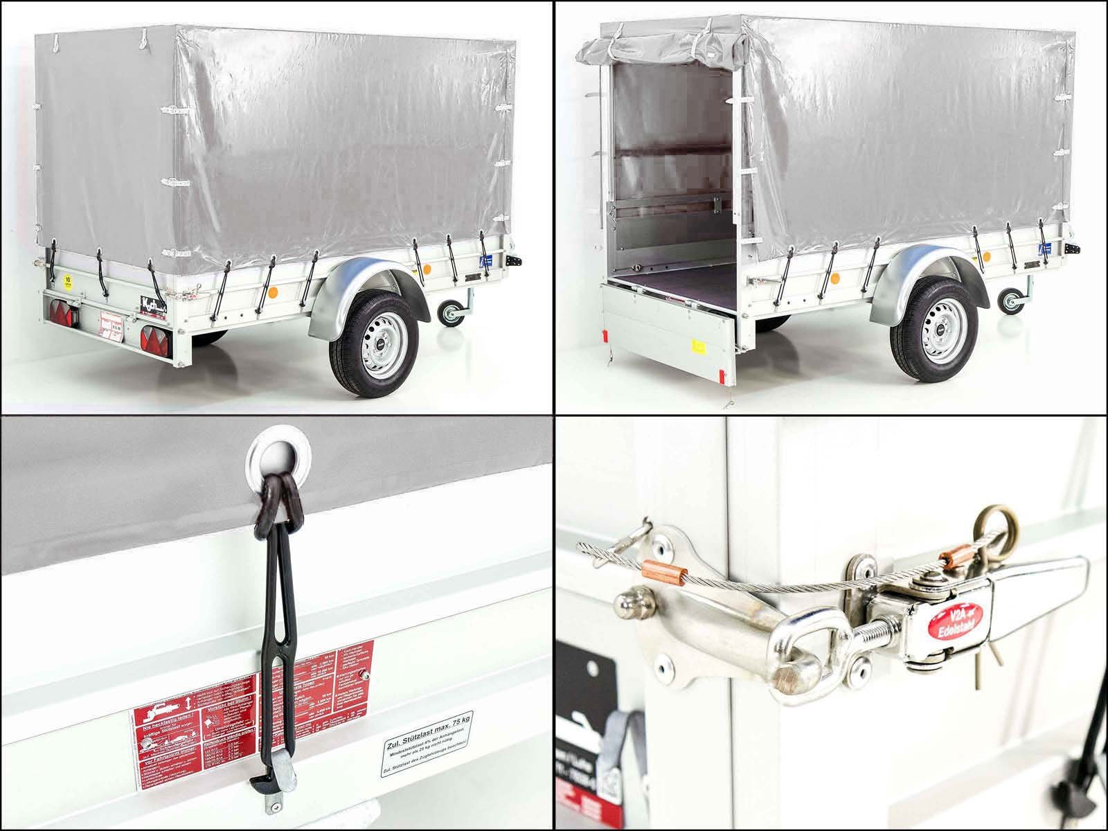 Anhänger | Abmessungen 125 x 250 cm | 750 kg | mit Plane | Neufahrzeug